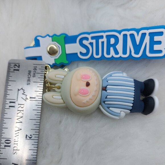 2/$25 Labubu blue strip shirt keychain with strap "Strive" - Picture 5 of 6